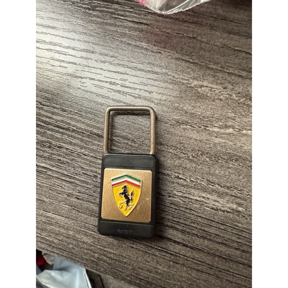 VTg Ferrari Keychain Emblem Fob Black Enamel Brass Logo Patent‎ Authentic
